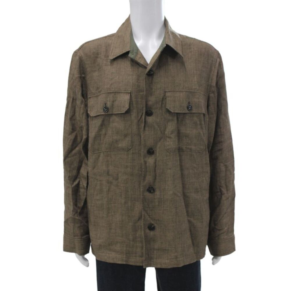 Todd Snyder Mens Military Jacket Brown Check Linen Button Spring Size XL
